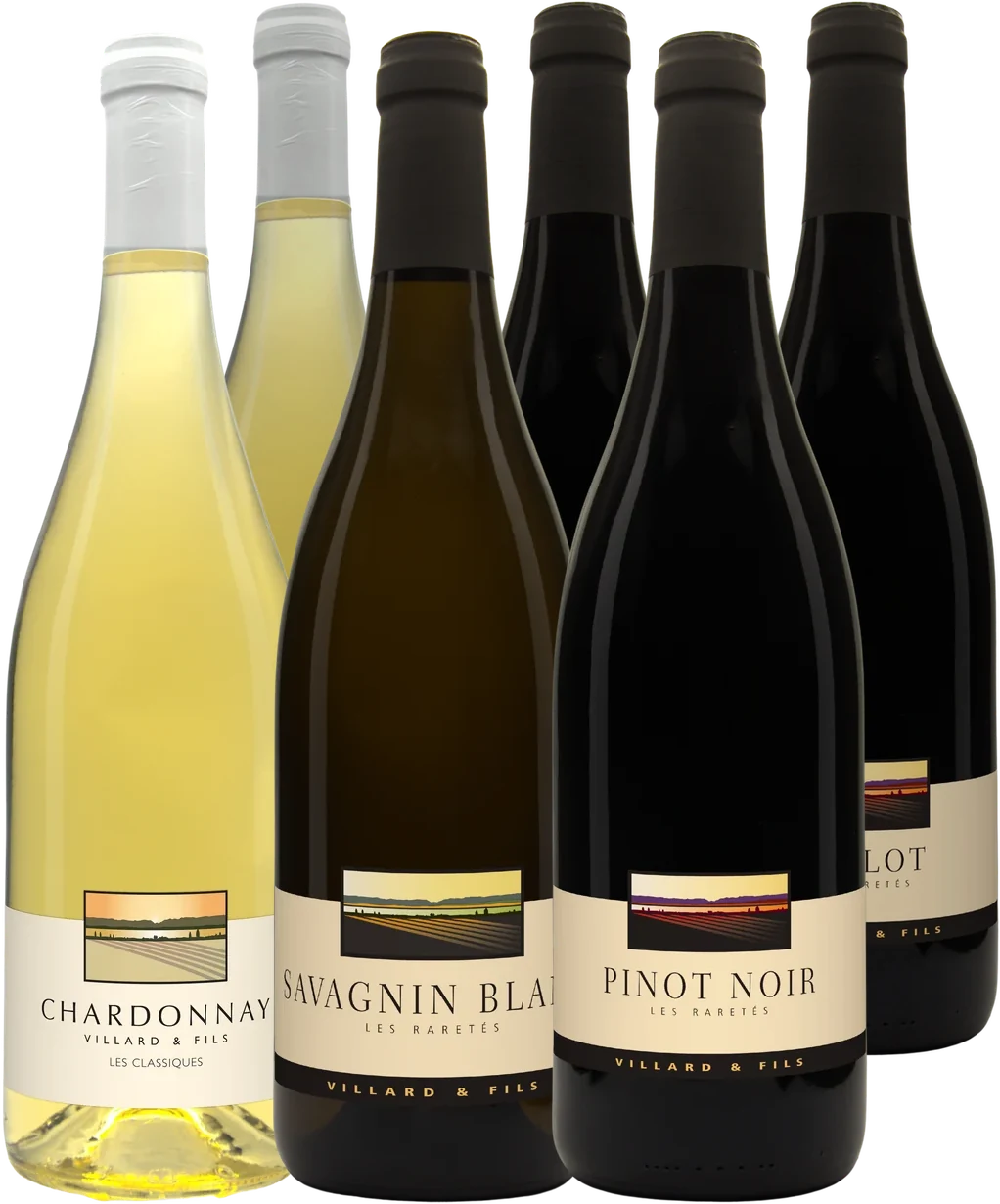 Carton découverte mix : Chardonnay « Fruit », Muscat Sec, Savagnin Blanc, Gamaret, Pinot Noir, Merlot